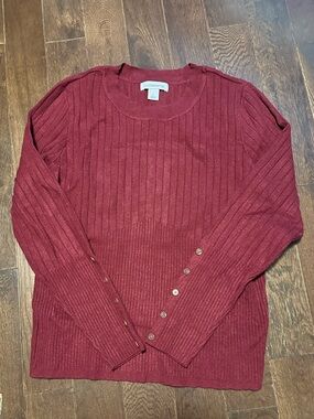 Liz Claiborne Ribbed Scoop Neck Sweater in Burgundy